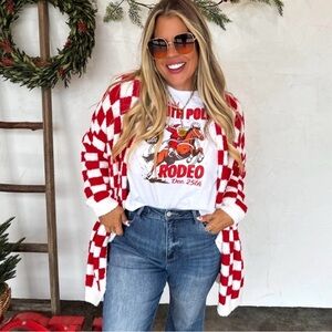 Blakely Red and White Checkered Cardigan Plus Size